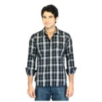 Black Slim Fit Checked Shirt