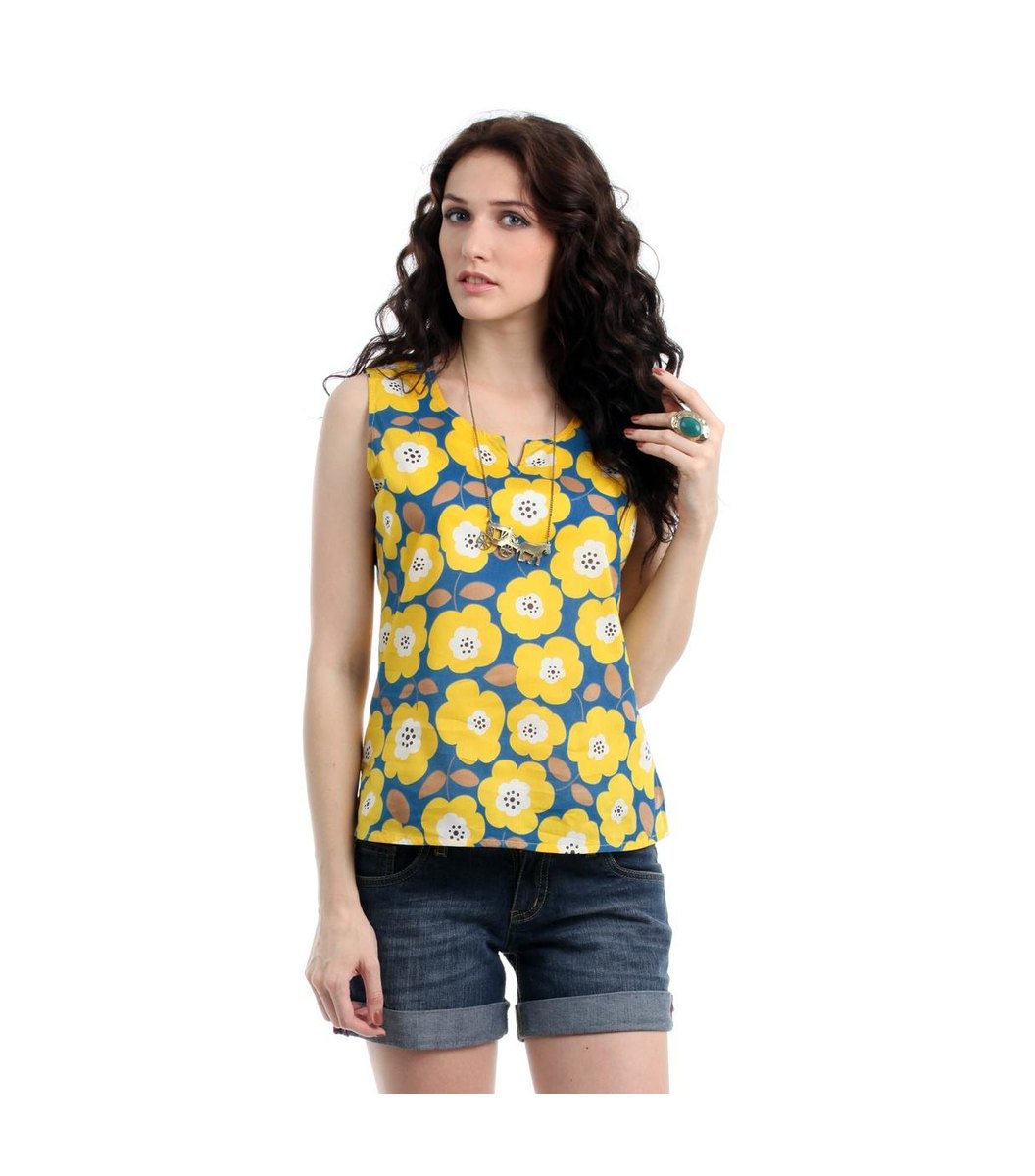 blue-and-yellow-printed-top Blue And Yellow Printed Top