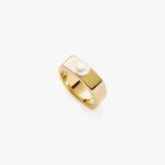 Button Pearl Square Chunky Ring