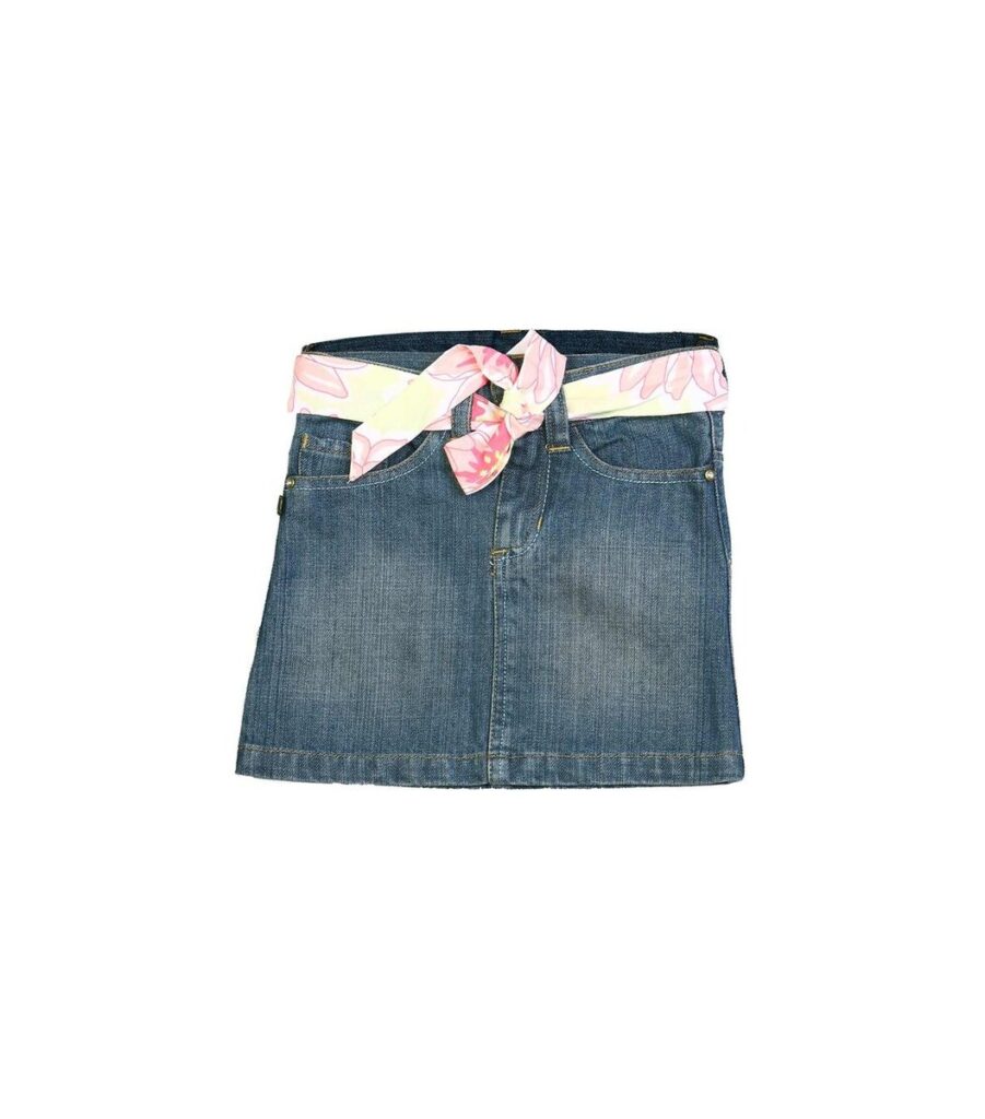 Girl Denim Skirt With Belt Blue