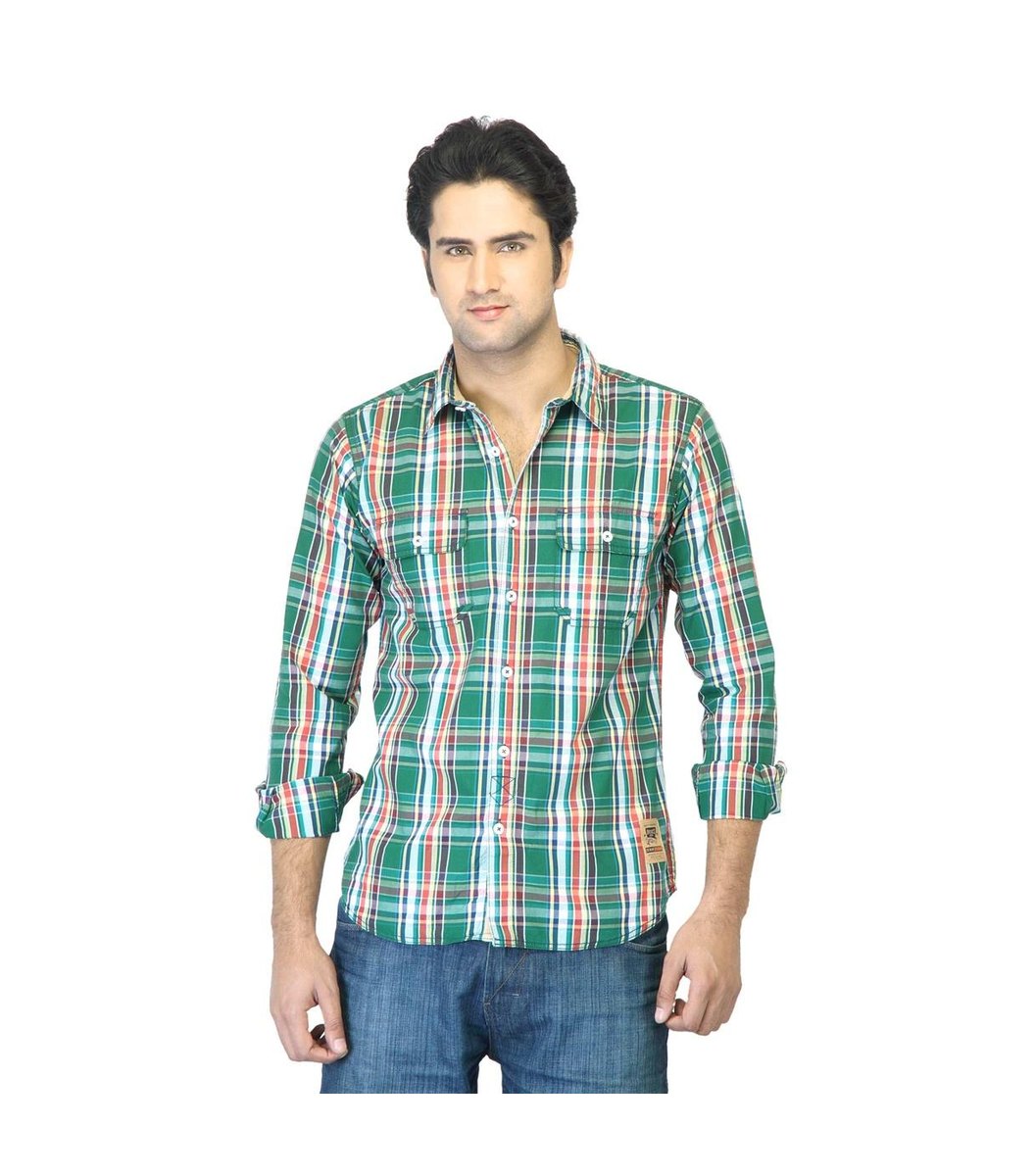green-checked-slim-fit-shirt Green Checked Slim Fit Shirt