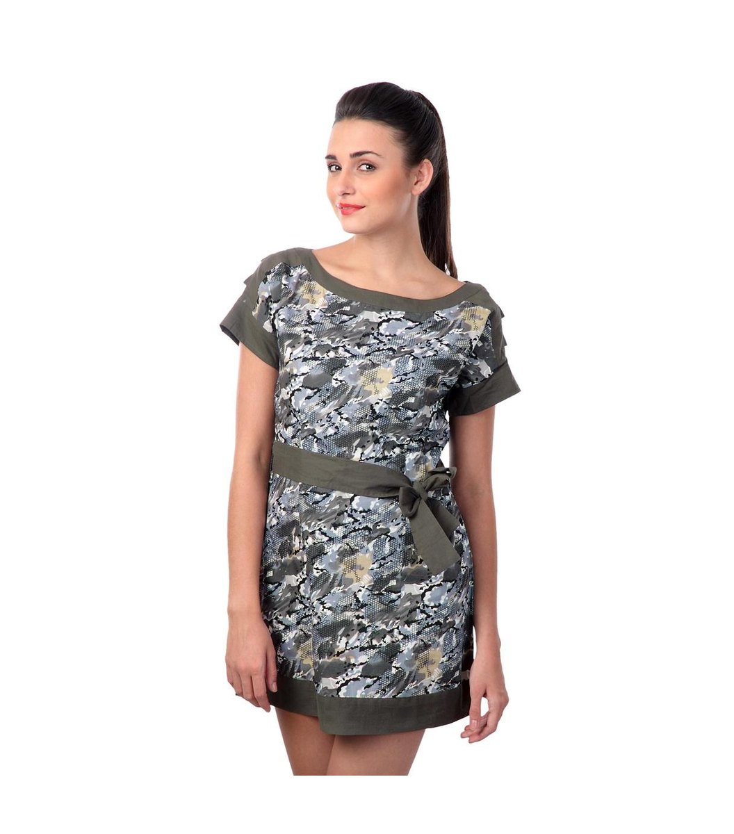 grey-olive-printed-dress Grey & Olive Printed Dress