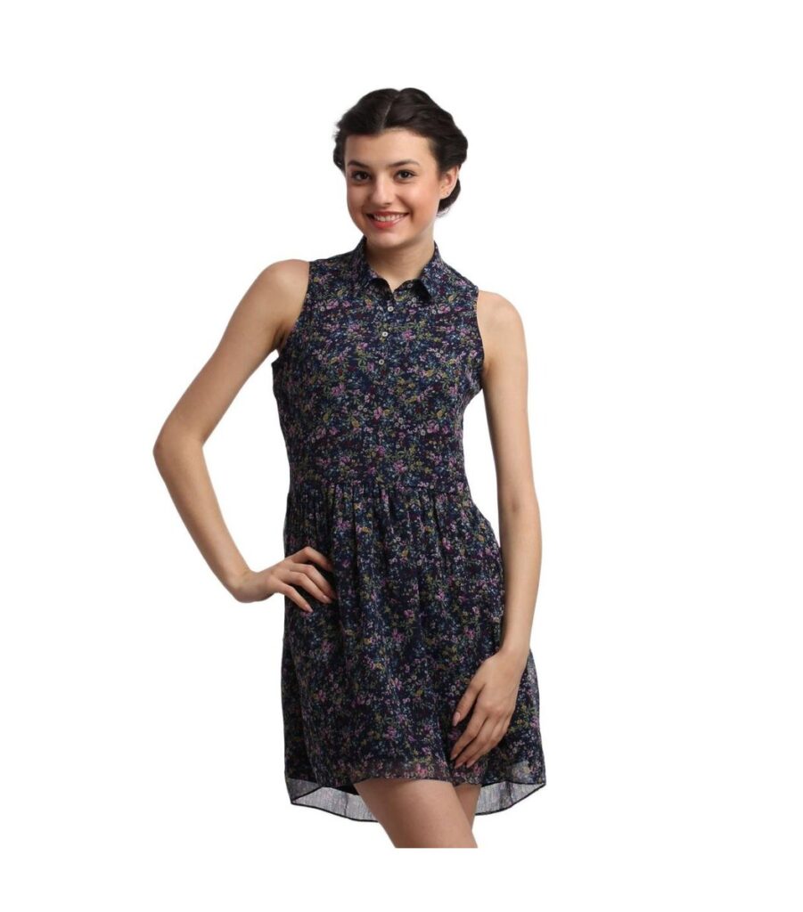 Navy Blue Printed Dress