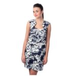 Navy Blue & White Printed Dress