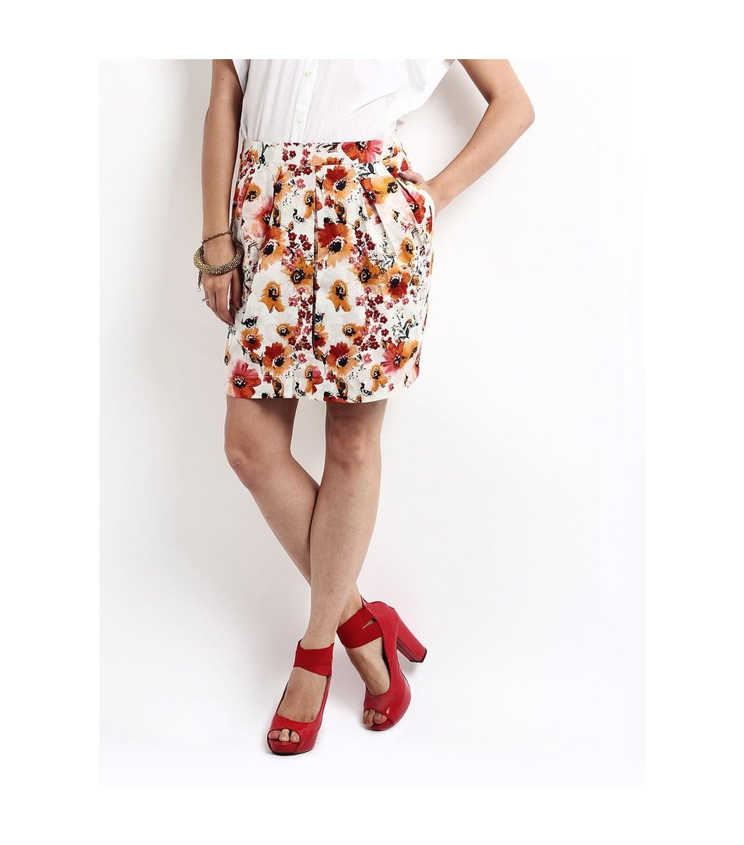 orange-floral-print-tulip-skirt Orange Floral Print Tulip Skirt