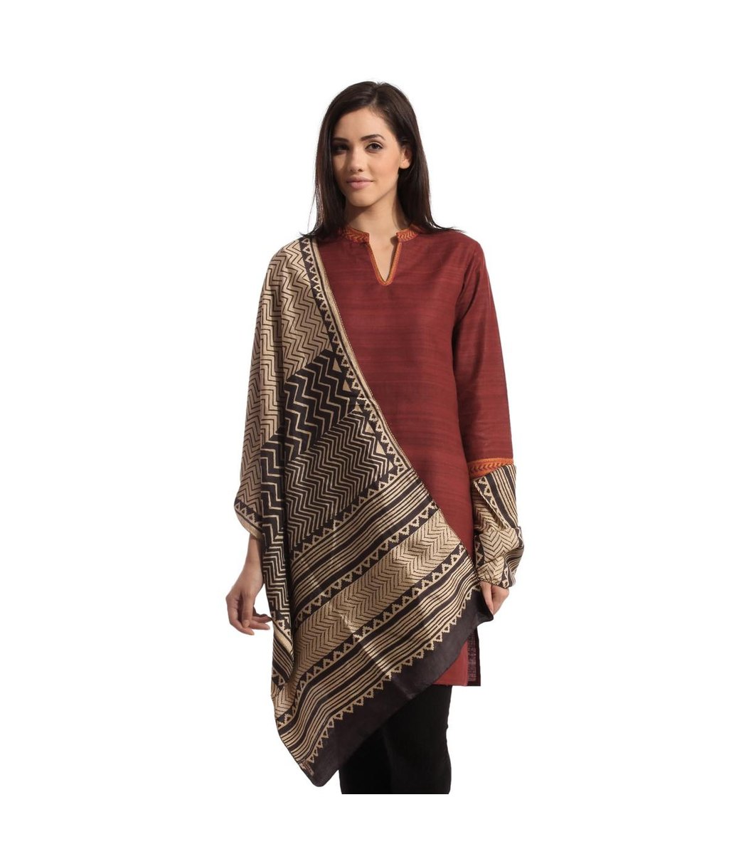printed-silk-gold-stole Printed Silk Gold Stole