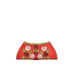Ribbon Embroidery Red Clutch