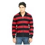 Striped Full Zip Red Sweater