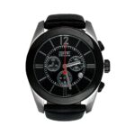 Victory Black With Leather Strap Watch