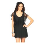 Waterfall Sleeve Shift Black Dress