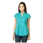 Woman Striped Teal Top