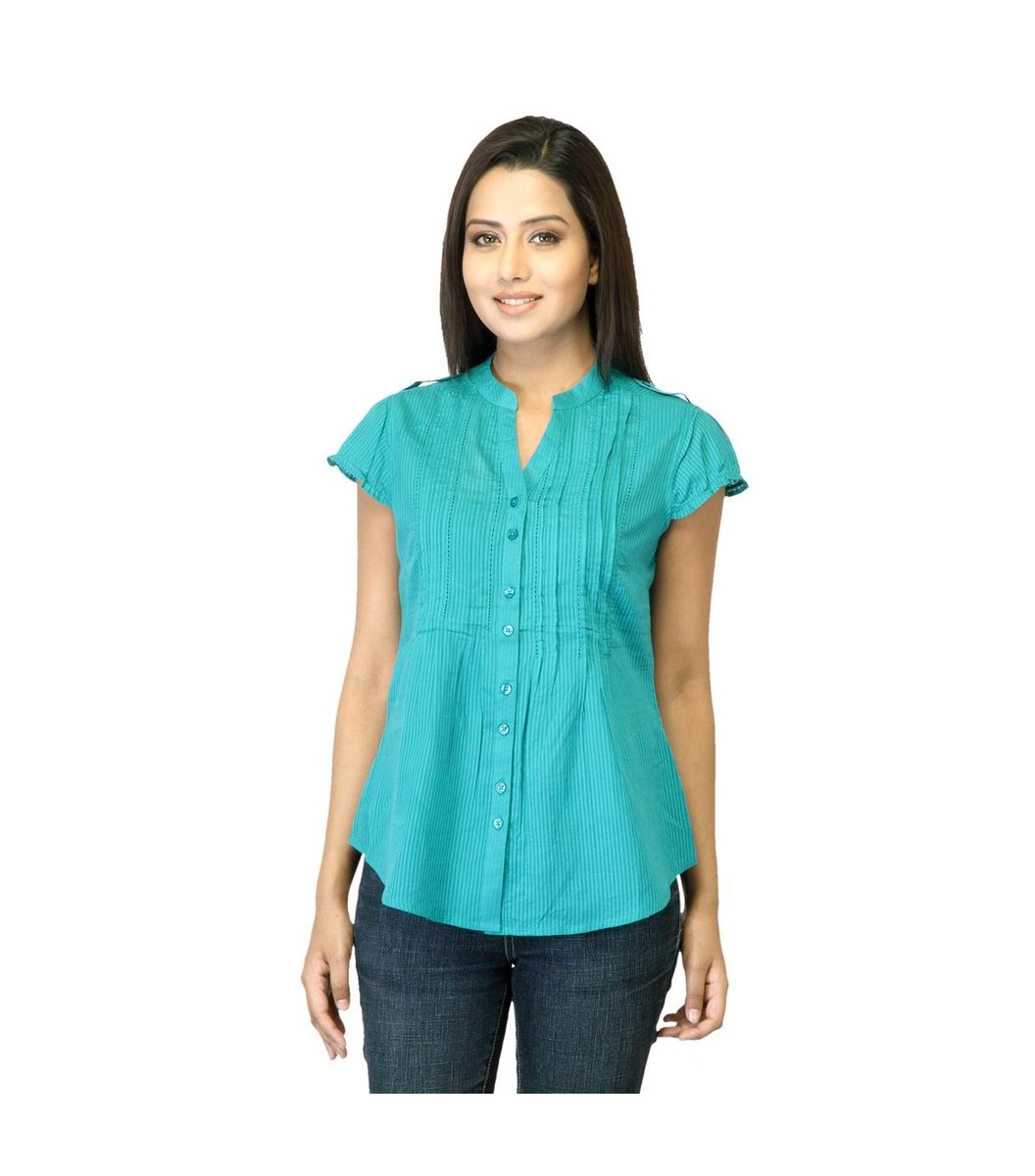woman-striped-teal-top Woman Striped Teal Top